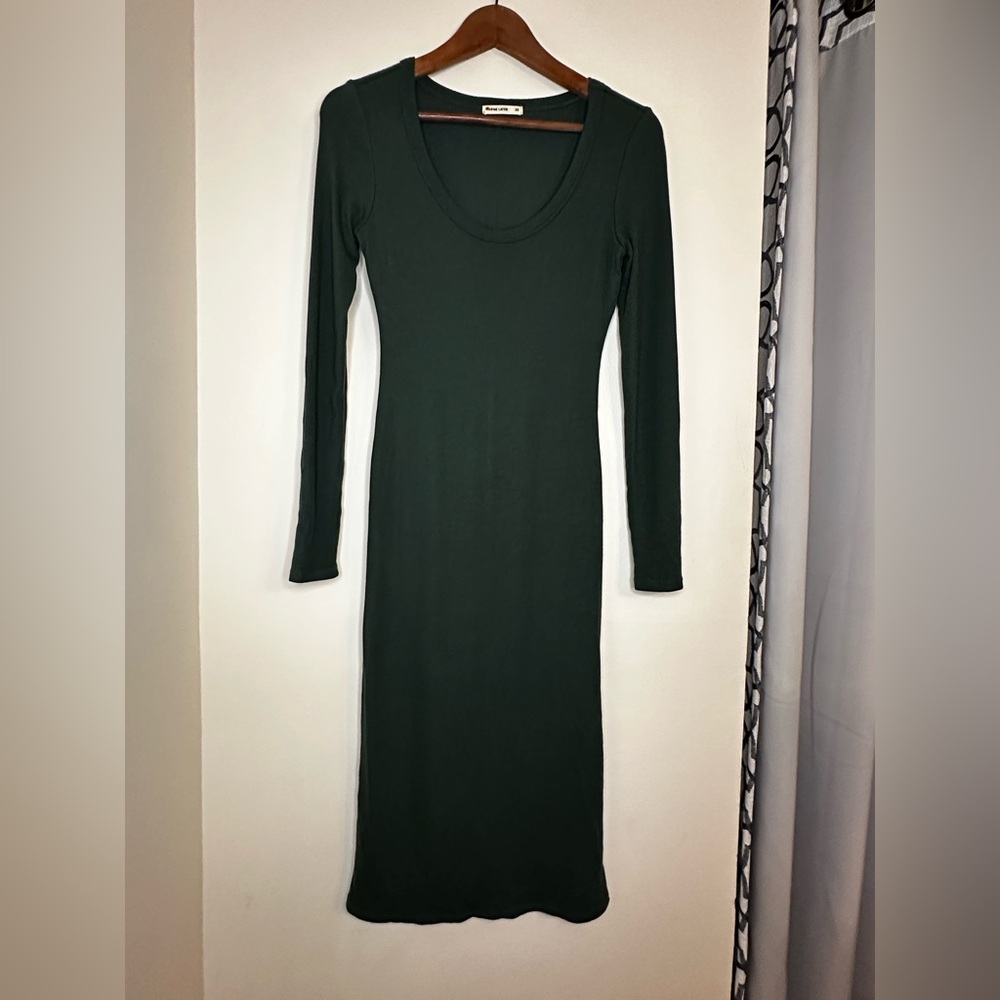 Marine Layer Dark Green Long Sleeve Midi Dress